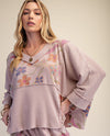 EASEL ET72017 3/4 SLVS PRINT MIXED WASH THERMAL TOP MAUVE
