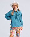 EASEL ET72049 WASHED THERMAL KNIT TOP TEAL