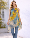ECHO EB0158 FLORA HANDKERCHIEF HEM DRESS BLUE
