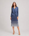 ELLYNDALE ESH-SE302 PLEATING WITH FRINGE DRESS SET OMBRE EFFECT BLUE