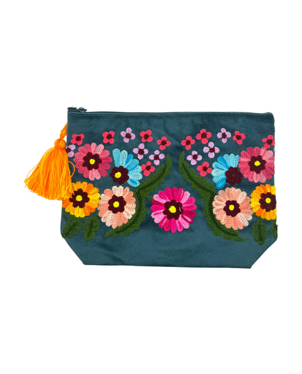 EMBROIDERED MAKE UP BAG/CLUTCH OJ-MBL teal