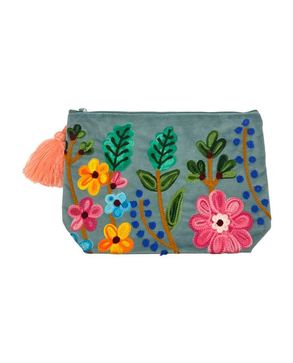 EMBROIDERED MAKE UP BAG/CLUTCH OJ-MBL turquoise