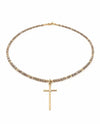 ERIN GRAY N-PRAYCH GOLD CROSS NECKLACE WITH CRYSTAL BEADS CHAMPAGNE