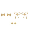 RAIN ERS13 GOLD BOWS & BALL 3 PAIR EARRING SET