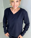 ETHYL 2413BLK V NECK SPARKLE SWEATER midnight