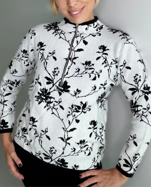 ETHYL 991WHBK QUARTER ZIP SWEATER BLACK/WHITE FRONT