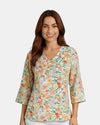 ETHYL H2005FL FLORAL V-NECK W/ BUTTONS PEACH