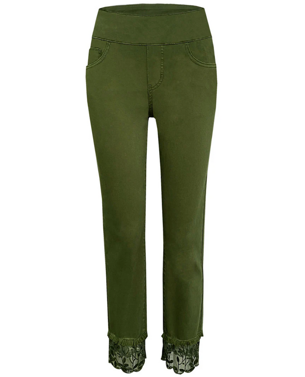 ETHYL P471OLVL PULL ON ANKLE PANT W/ FRAY LAYERS