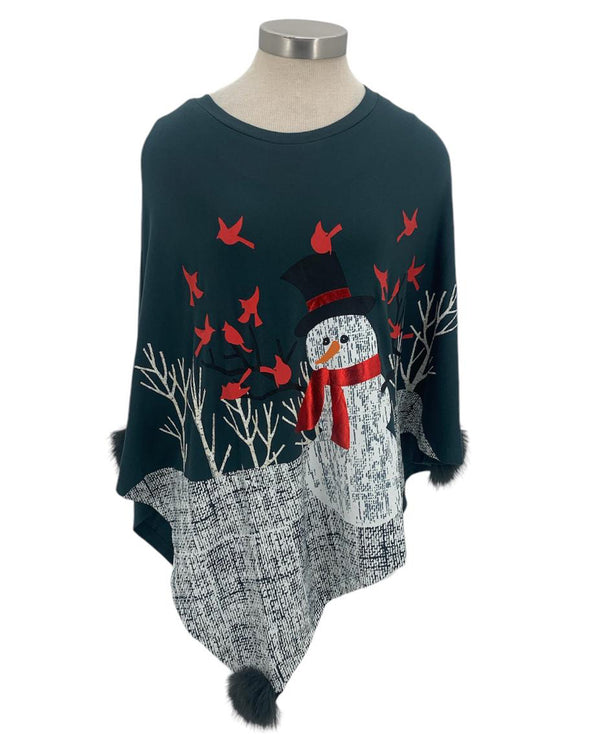 F404CHXXPC CARDINAL SNOWMAN PONCHO BLACK