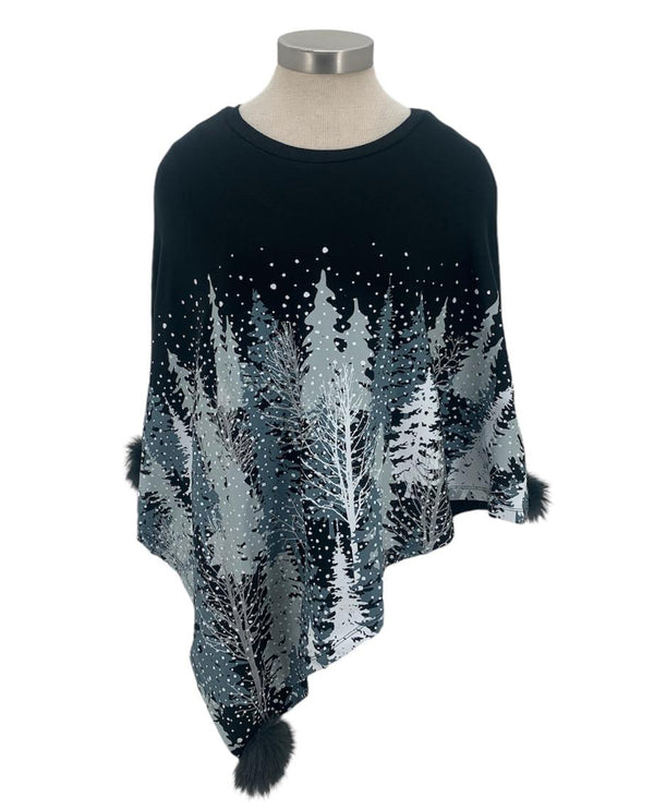 F433BKXXPC WINTER TREES PONCHO