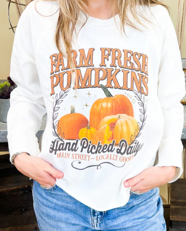 FARM FRESH PUMPKIN LONG SLEEVE TEE SHIRT VANILLA