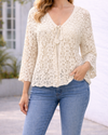 AZ YY-317 LEAF TIE CROCHET CARDIGAN CREAM