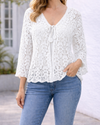 AZ YY-317 LEAF TIE CROCHET CARDIGAN WHITE