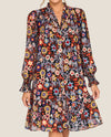 FATE FD30230 FLORAL BUTTON FRONT RUFFLE NECK DRESS BLACK MULTI