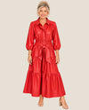 FATE FD30286 FAUX LEATHER TIERED MIDI DRESS red