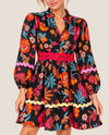 FATE FD32383 RIC-RAC TRIMMED SPLIT NECK DRESS BLACK MULTI