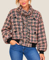 FATE FJ71079 POCKETED TWEED BOMBER JACKET BLACK MULTI