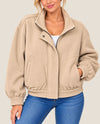 FATE FJ75189 OVERSIZED HIGH NECK FAUX SUEDE JACKET BEIGE