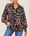 FATE FT20435 PRINT LONG SLEEVE COLLAR SHIRT PEACOCK MULTI