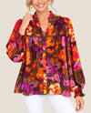 FATE FT20448 BUTTON DOWN RUFFLED V-NECK BLOUSE BURGUNDY