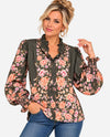 FATE FT20461 RUFFLED MADARIN COLLAR FRONT BUTTON BLOUSE brown multi