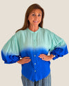 FATE FT23080 3/4 SLEEVE BUTTON DOWN BLOUSE MINT BLUE