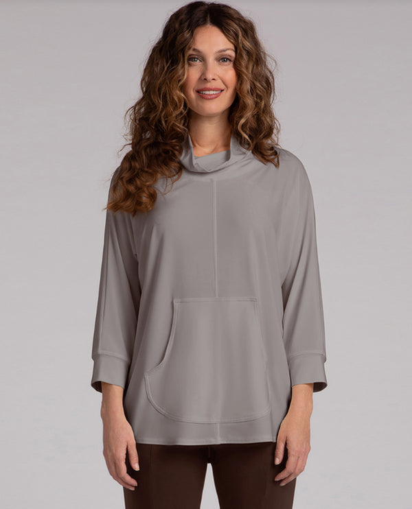 SYMPLI-F24 FB22329-2 FUNNEL NECK PULLOVER W/KANGAROO POCKET TAUPE