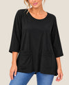 FOCUS C-2003 3/4 SLEEVE PULLOVER WITH POCKETS BLACK