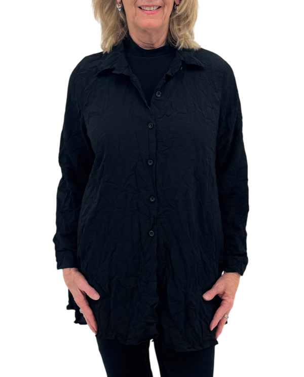 FOCUS CD402P L/S CRINKLE BUTTON DOWN SHIRT BLACK