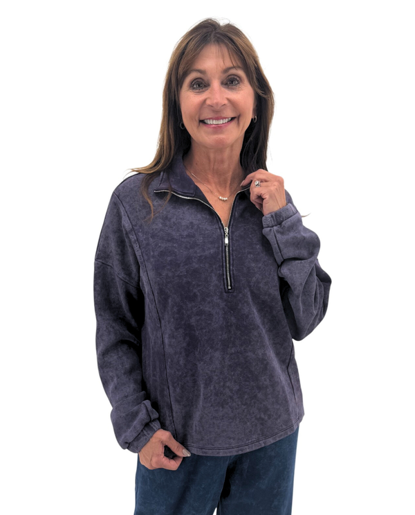 FOCUS MINERAL WASH ZIP MOCK TH-JT-403 PURPLE