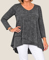 FOCUS T-304 TULIP HEM MINERAL WASH TUNIC BLACK