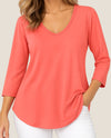 FOCUS T-55 COTTON 3/4 SLEEVE V-NECK T coral