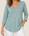 FOCUS T-55 COTTON 3/4 SLEEVE V-NECK T maui blue