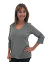FOCUS T35 3/4 SLEEVE V-NECK T-SHIRT GUNMETAL