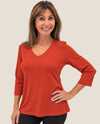 FOCUS T35 3/4 SLEEVE V-NECK T-SHIRT chili