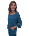 FOCUS TEXTURED 3/4 SLEEVE TOP GR-103 CAPRI BLUE