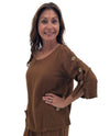 FOCUS TEXTURED 3/4 SLEEVE TOP GR-103 TOFFEE