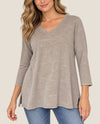 FOCUS TS-101 COTTON 3/4 SLEEVE V-NECK T chocolate