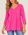 FOCUS TS-101 COTTON 3/4 SLEEVE V-NECK T fuchsia