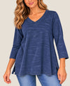 FOCUS TS-101 COTTON 3/4 SLEEVE V-NECK T navy