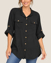 FOCUS V-314 ROLL SLEEVE COTTON SHIRT BLACK