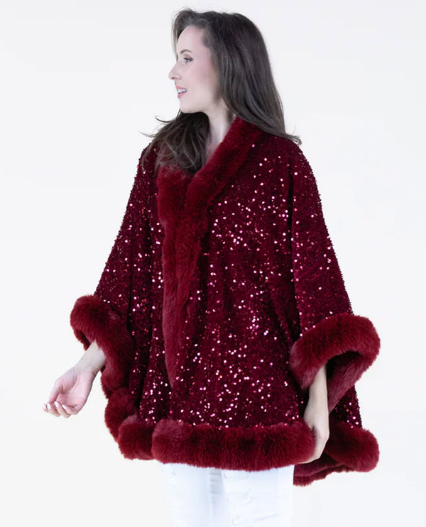 FP60482 SEQUIN/VELVET CAPE BURGUNDY