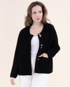 FP62143 EYELASH GOLD BUTTON BOXY CARDIGAN BLACK