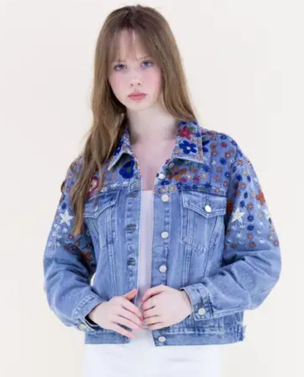 FP64518 WILDFLOWER HAND EMBROIDERED JACKET DENIM