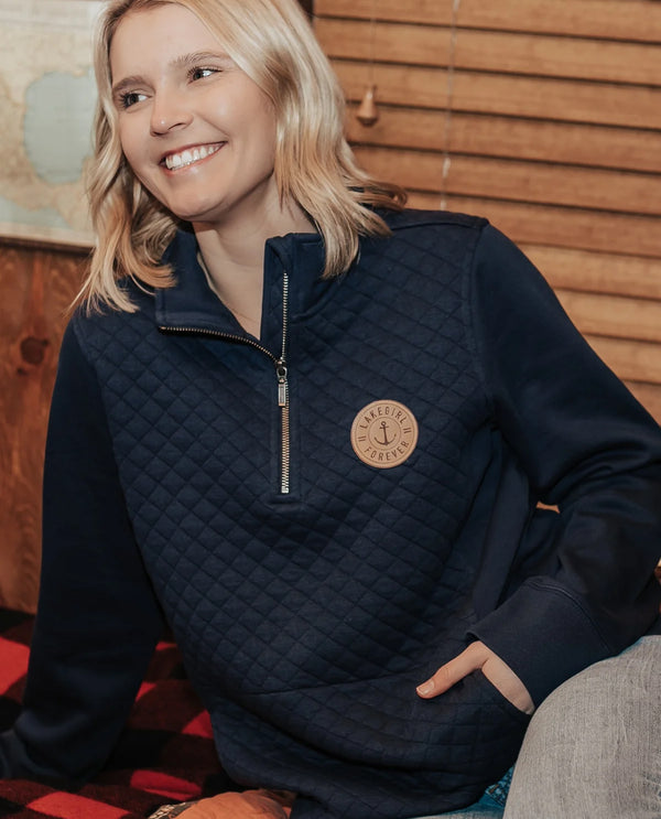 LAKEGIRL FQS001 QUILTED FLEECE 1/4 ZIP PULLOVER navy