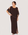 FRANK LYMAN 179257 SLEEVELESS WITH ASYMMETRICAL CAPLET CHOCOLATE