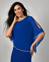 FRANK LYMAN 219203 OVERLAY RHINESTONE TRIM SHORT DRESS ROYAL BLUE