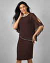 FRANK LYMAN 219203 OVERLAY RHINESTONE TRIM SHORT DRESS DARK CHOCOLATE