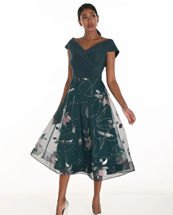 FRANK LYMAN 259142 OFF SHOULDER FLORAL SKIRT SHORT DRESS