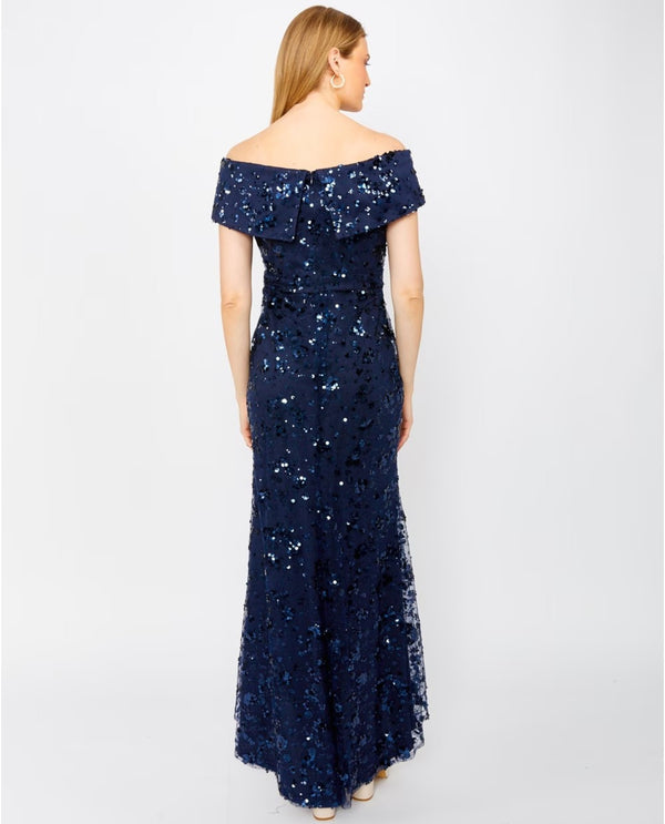 FRANK LYMAN 259716 SOUTACHE OFF SHOULDER GOWN BACK